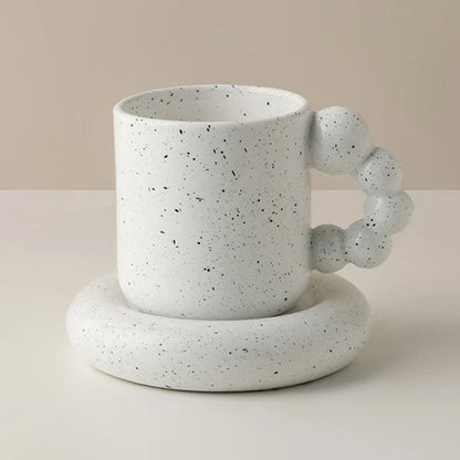 Ceramic Coffee Mug With Tray Beaded Handle Nordic Handmade Cup Fall 2025 Gift Decorative Serving