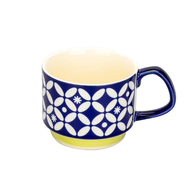 Coffee Mug 300ml Japanese Flower Ceramic Set Retro Drinkware Office Entertaining Fall 2025 Ergonomic Handgrip Gift