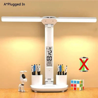Rechargeable Desk Lamp LED With Fan And Clock Display Study Light Back To School 2025 Portable Adjustable Brightness