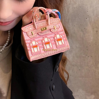 Birkin Inspired Mini Hand Bag - Platinum Bag Charm