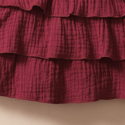 Fabric details of the baby girls red wine layered cupcake dress - view 6