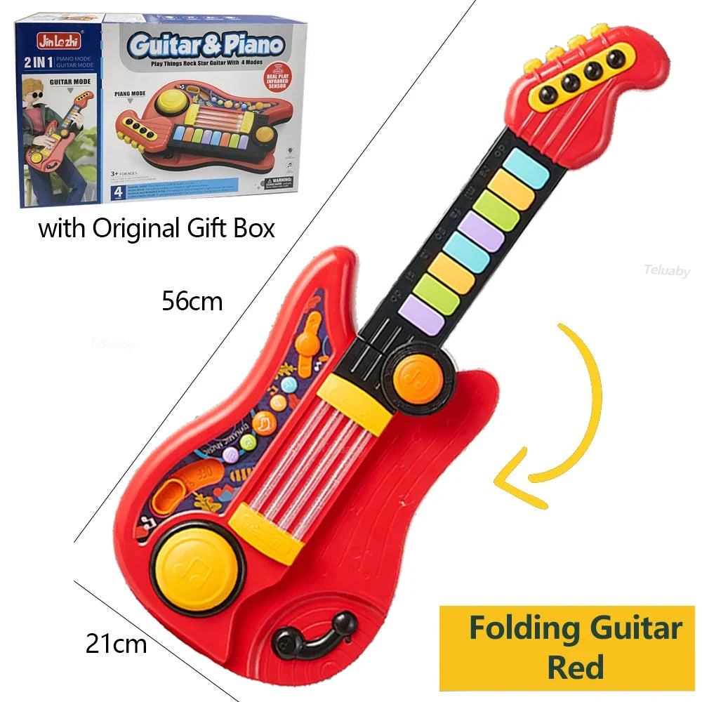 Multifunctional 3-in-1 Musical Toy for Kids - Folding Guitar, Piano, and Drum Set, Perfect Birthday Gift for Boys and Girls Age 3+