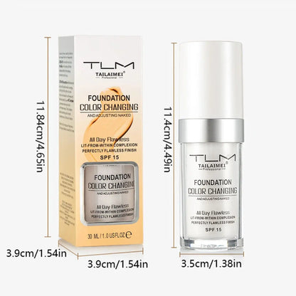 Color-Changing Liquid Foundation with SPF - Long-Lasting Waterproof Oil-Control Sunscreen Cream 30ml