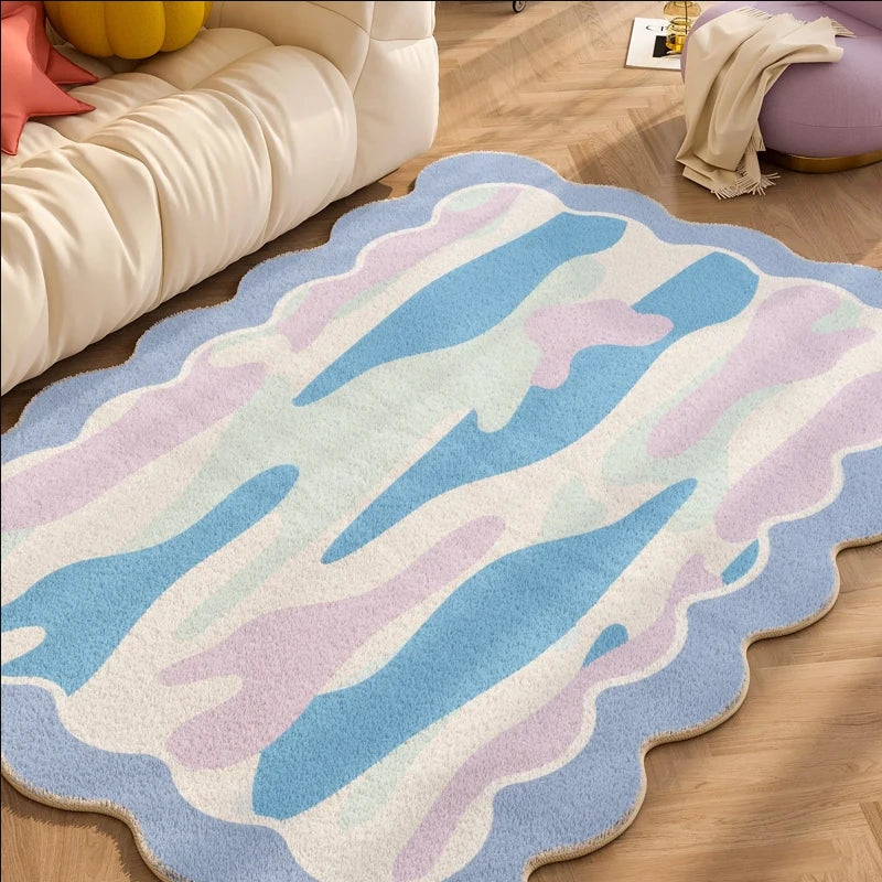 Plush Rug Checkered Scalloped Area Rug, Kids Bedroom Living Room Accent Fall 2025 Cozy Fluffy Machine Washable