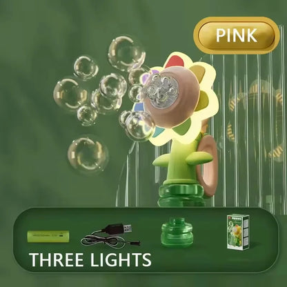 Bubble Machine for Kids Sunflower Design 3-Speed Portable Bubble Blower Toy for Parties