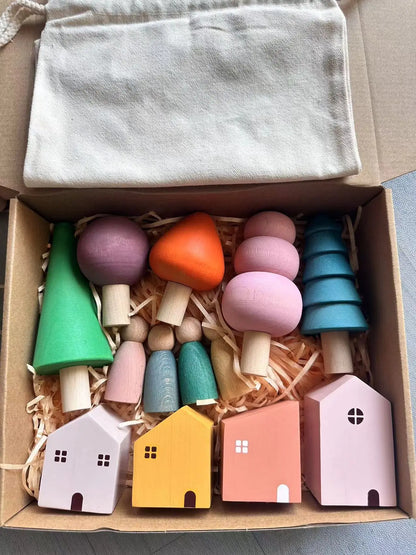 Wooden Building Blocks Pastel Nordic Stacking Play Set Fall 2025 Eco Friendly Imaginative Play Gift