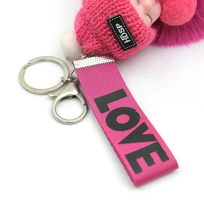 Pompom Sleeping Baby Keychain Plush Bag Charm Cute Gift