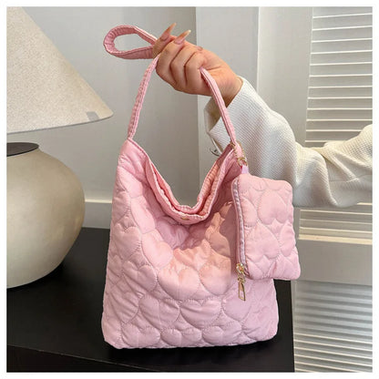 Cozy women's quilted tote – padded square shoulder bag, polyester, casual everyday