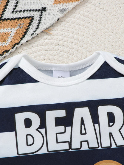Bear decorated overall shorts from baby boys summer outfit set