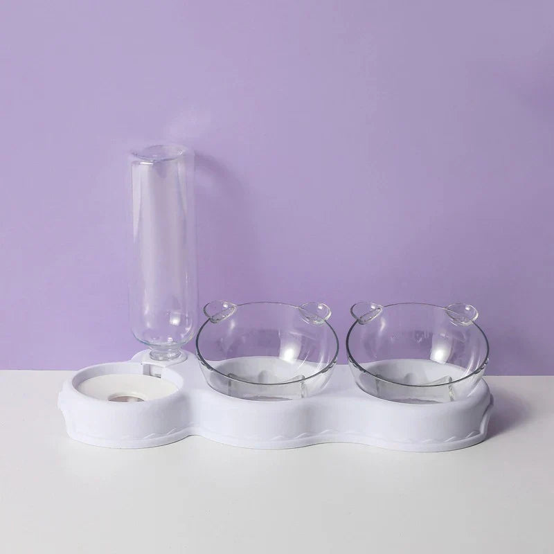 Raised Pet Feeding Station Tilted 3-Bowl Design With 500ML Water Bottle Fall 2025 Ergonomic Spine Protection