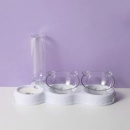 Raised Pet Feeding Station Tilted 3-Bowl Design With 500ML Water Bottle Fall 2025 Ergonomic Spine Protection