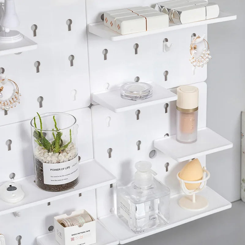 Punch-Free Wall Shelf Organizer with Home Organizers, No Drilling, Kitchen & Bedroom Pegboard Holder