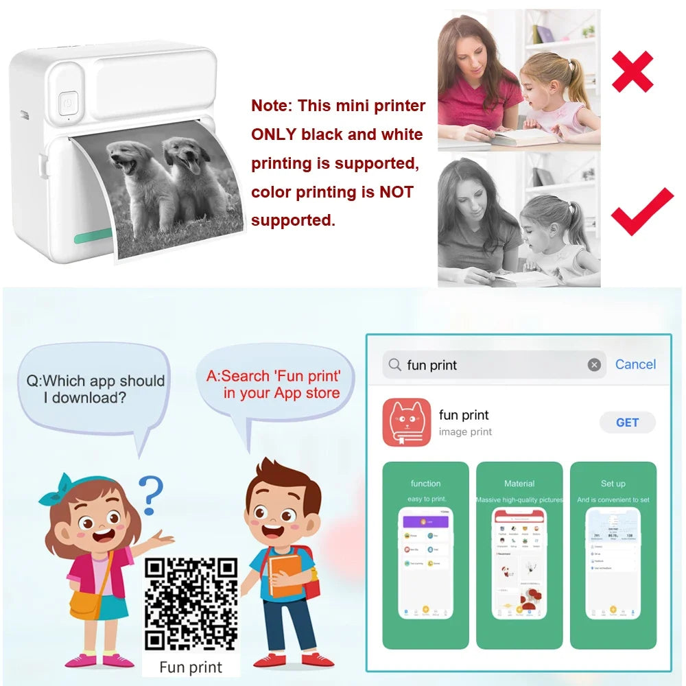 Portable Mini Thermal Label Printer for Android iOS - Inkless Pocket Printer, Home Office Use