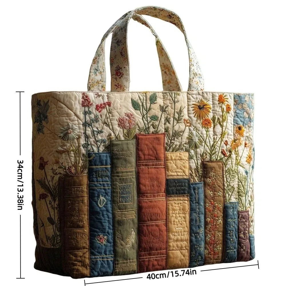 Durable Timeless Women's Tote Bag – Quilted, 3D Floral Embroidery, Cotton, Everyday Use