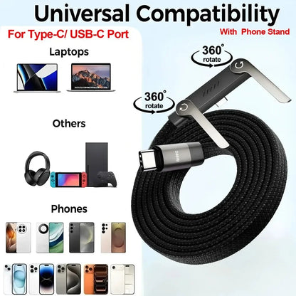 USB-C Fast Charging Cable - Elbow Design, 240W, Type-C To Type-C, Foldable Phone Stand, Back To School 2026 Gift