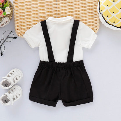 Styling option for baby boys formal shirt & shorts romper set