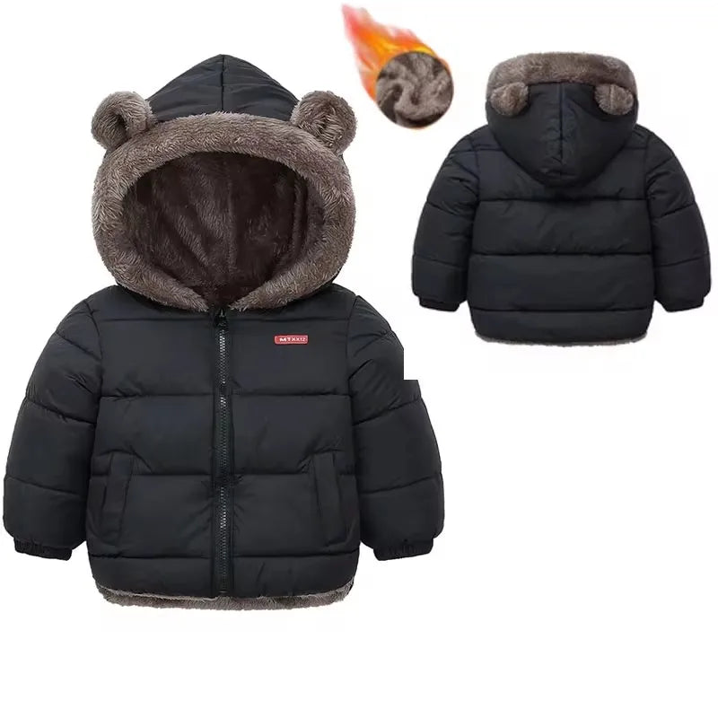 Kids thick padded winter coat with fleece lining and hood