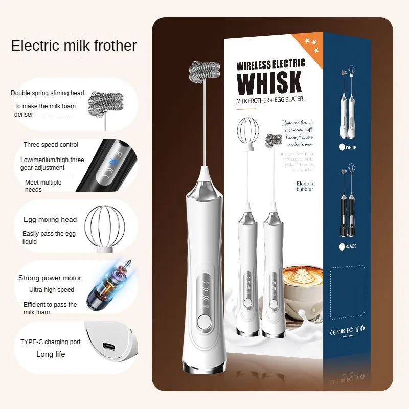 Electric Milk Frother Handheld 3 Speed USB Rechargeable with Whisk and Chopper, Back to School 2026 Gift