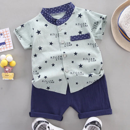 Baby boy wearing a summer t-shirt and shorts set