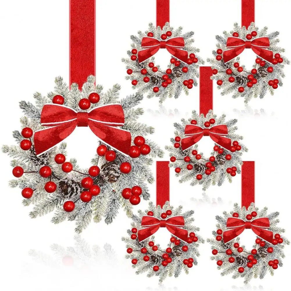 Christmas Wreaths Set Of 6 Mini Cabinet Wreaths With Red Bows Farmhouse Holiday 2025 Artificial Durable Decor