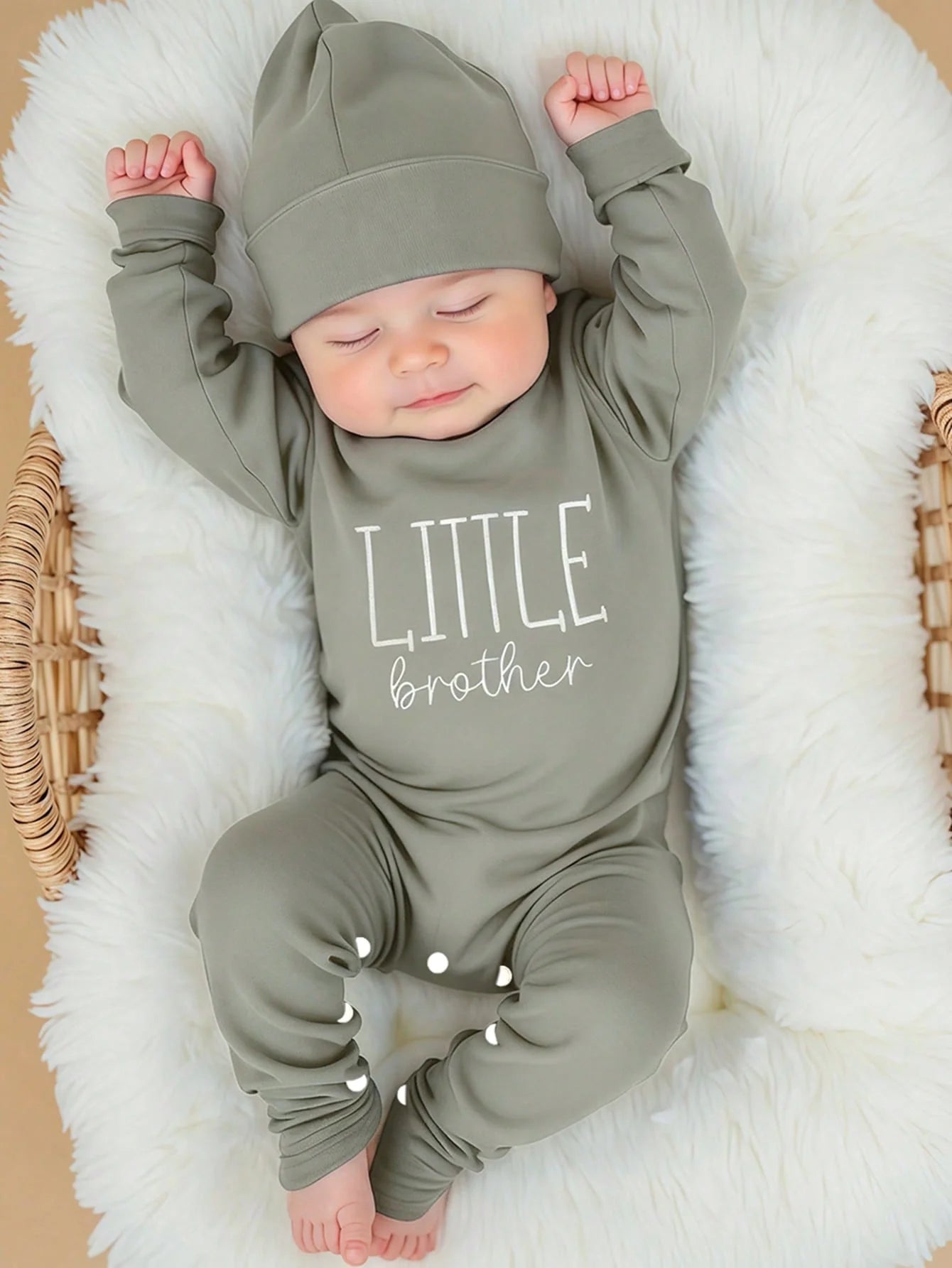 Button-up front detail on newborn boys long-sleeve romper