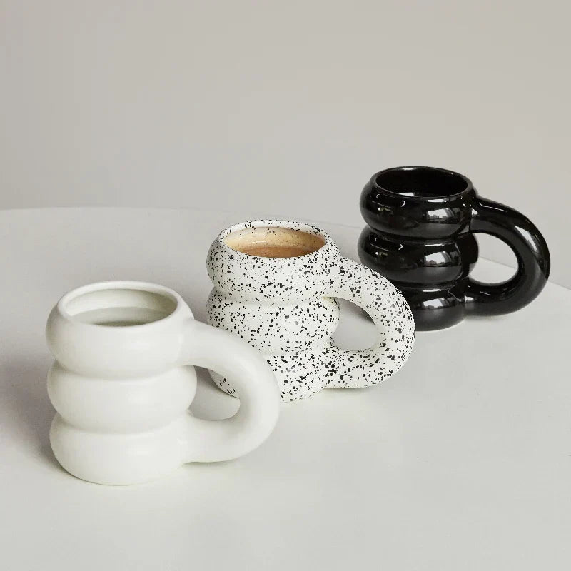 Ceramic Mug Ergonomic Handgrip Sculptural Nordic Coffee Cup Fall 2025, Oversized Handle Cozy Gift
