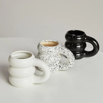 Ceramic Mug Ergonomic Handgrip Sculptural Nordic Coffee Cup Fall 2025, Oversized Handle Cozy Gift