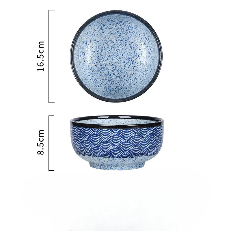 Qinghai Wave Noodle Bowl Hand Painted Vintage Ceramic Bowl