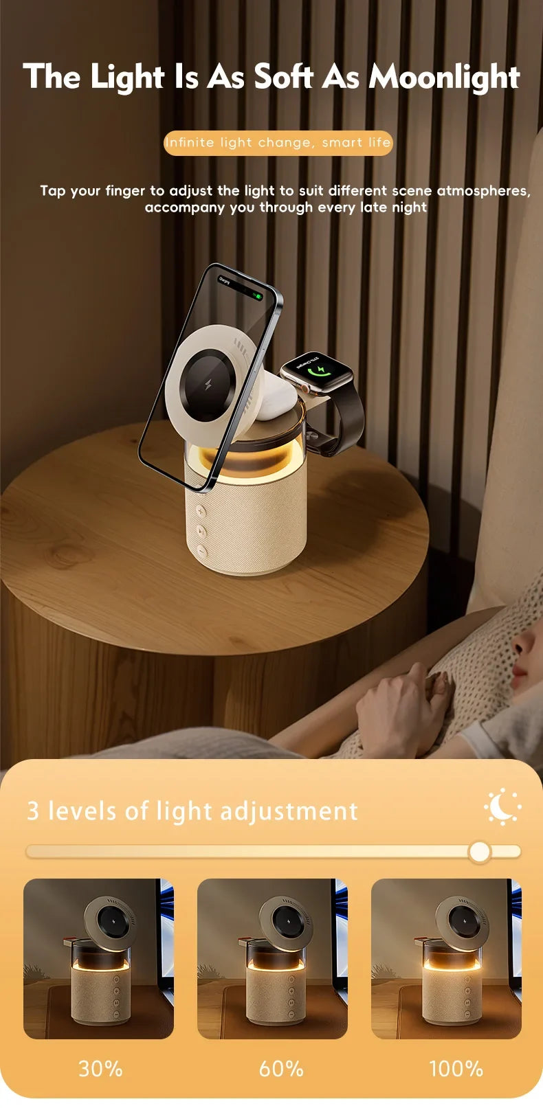 Wireless Charging Station 5 In 1 Magnetic Dock With Bluetooth Speaker Night Light Back To School 2026 Gift
