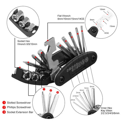 Home Tools Bicycle Repair Multi Tool Kit with Screwdriver, Tire Levers & Wrenches