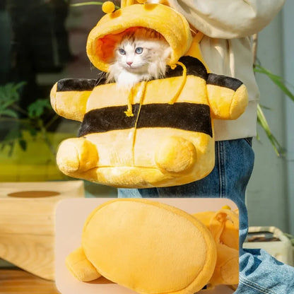 Cute Pet Carrier Bag - Soft Warm Carrier for Cats, Autumn & Winter Outings, Cozy Bee House Toy, Pet Clothes