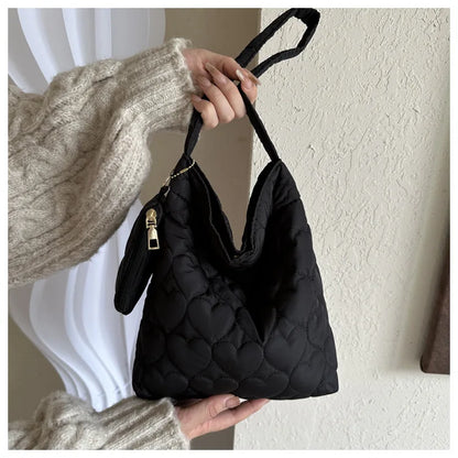 Cozy women's quilted tote – padded square shoulder bag, polyester, casual everyday