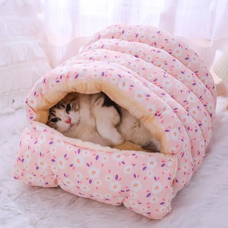 Cat Bed Cocoon Soft Coral Fleece Nest Indoor Winter 2025 Cozy Snuggly Warm Retreat For Cats