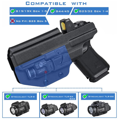 IWB Kydex Holster - TLR-8 Light Compatible, Inside Waistband Concealed Carry, 19 19X 23 25 32 44 45 Compatible