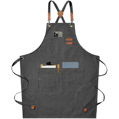 Canvas Apron Adjustable Crossback Work Apron For Kitchen Chef Restaurant Cafe Fall 2025 Durable Pockets
