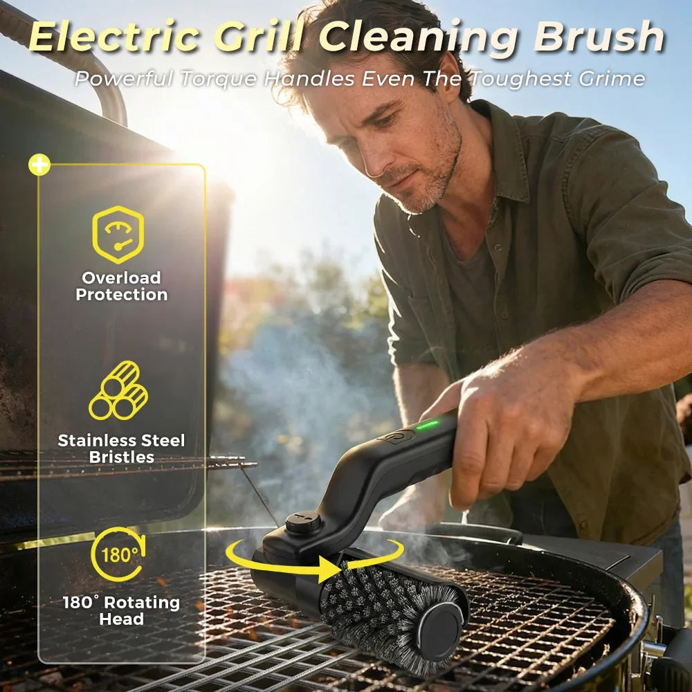 Electric Grill Brush Cordless 3 Speed 2600mAh Rechargeable With Adjustable Angle For Summer BBQ Cleaning Gift