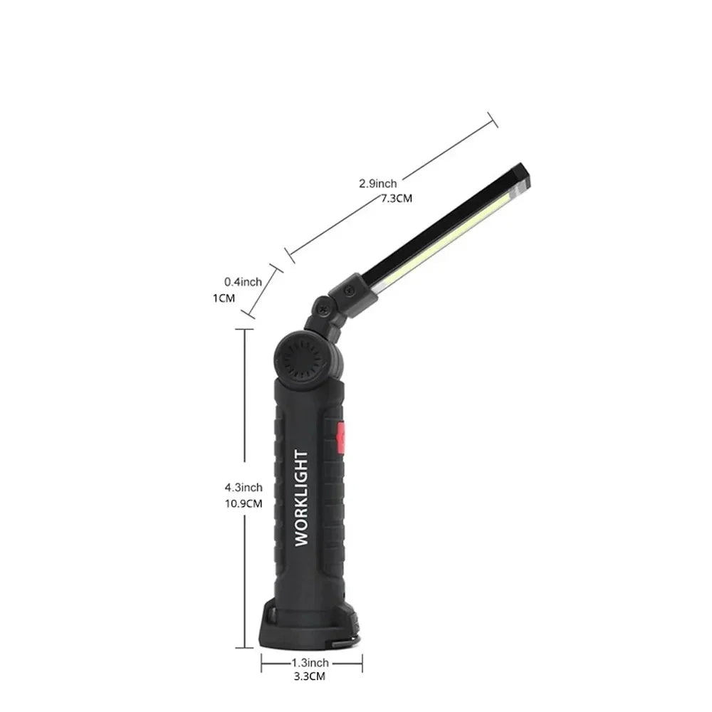 Rechargeable Camping LED Flashlight Work Light - IP64 Waterproof, 5 Modes, Magnet & Hook for Night Work