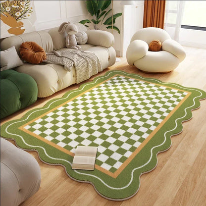 Plush Rug Checkered Scalloped Area Rug, Kids Bedroom Living Room Accent Fall 2025 Cozy Fluffy Machine Washable