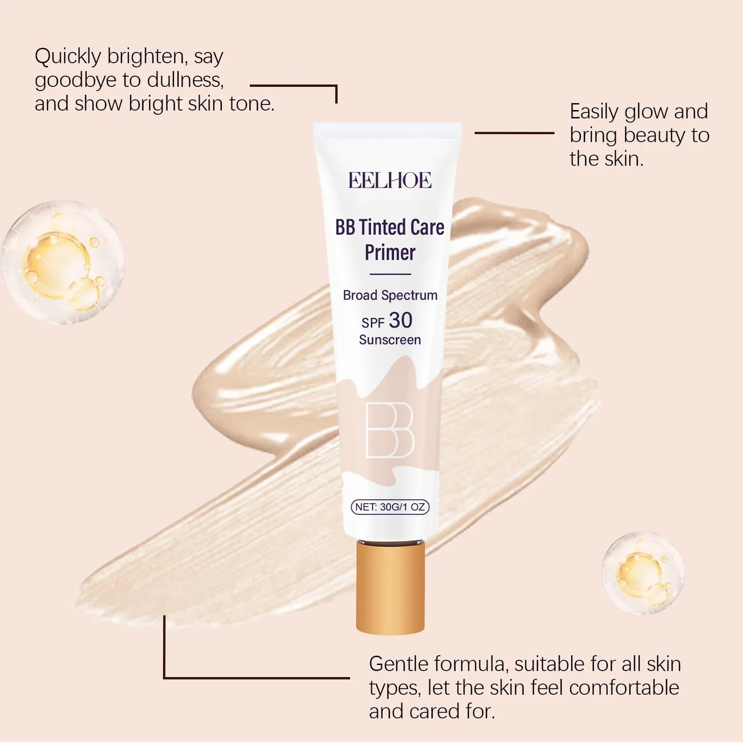 BB Cream Makeup Foundation Primer Waterproof SPF 30 Sunscreen Full Coverage Concealer Glow Brightening TikTok Viral