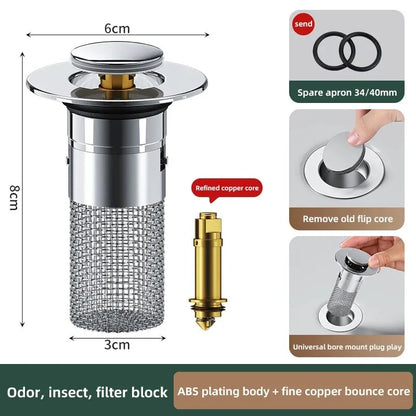 Pop-Up Drain Stopper Basin Hair Catcher Stainless Steel Filter Anti-Odor Fall 2026 Home Upgrade