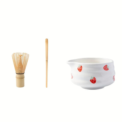 Matcha Bowl Set Ceramic Strawberry Whisk Chasen Kit