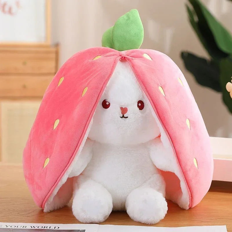 Plush Bunny 25cm Strawberry Carrot Transforming Toy Kids Birthday Gift Fall 2025 Cute Cuddly Surprise