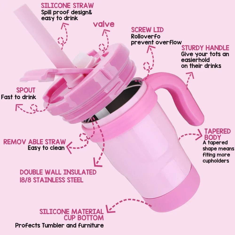 Kids Thermos Bottle 420ML Stainless Steel Insulated Tumbler With Handle And Straw, Christmas 2025 Gift