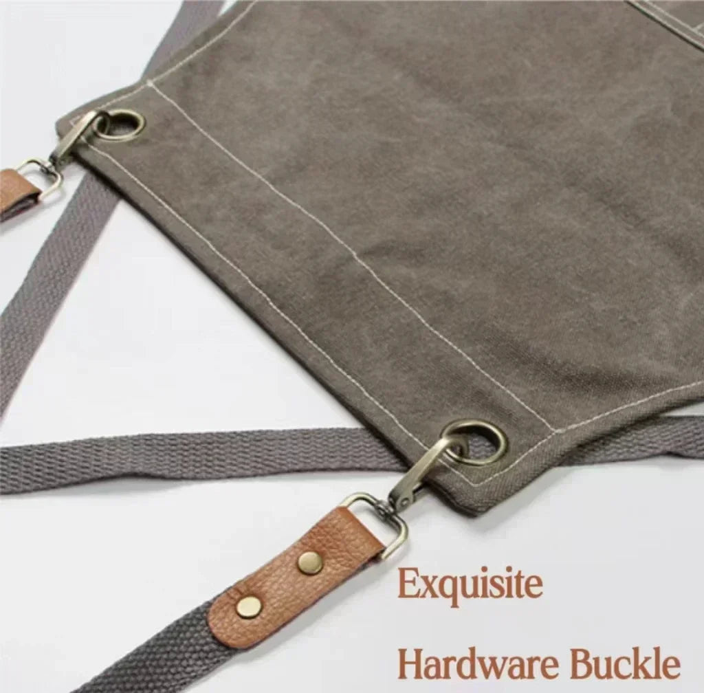Canvas Apron Adjustable Crossback Work Apron For Kitchen Chef Restaurant Cafe Fall 2025 Durable Pockets