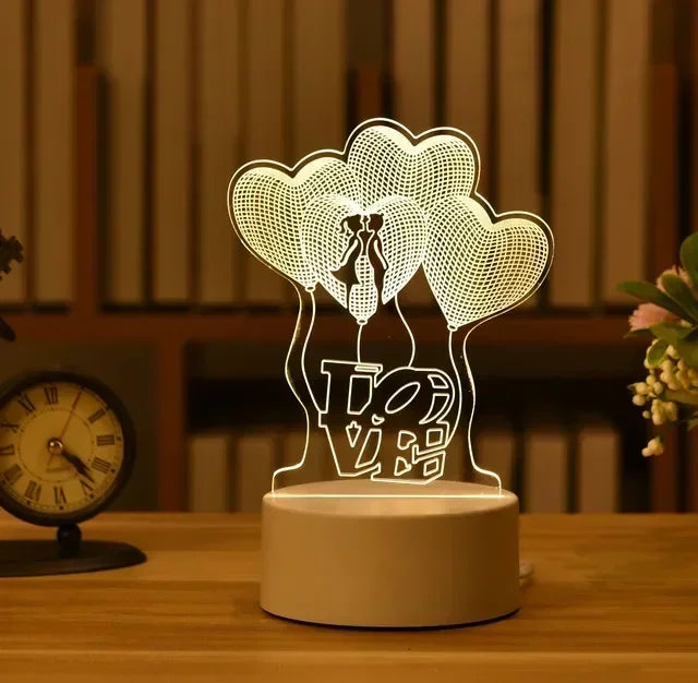 3D Romantic LED Night Light Lamp - Kids Bedroom Decor, A Unique Valentine's Day Gift for Weddings