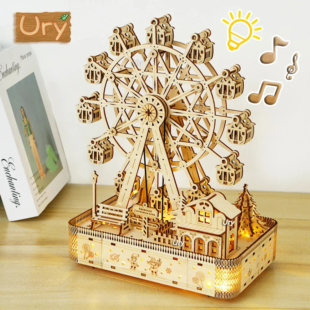 3D Wooden Puzzle LED Rotating Ferris Wheel Model Kit Mechanical DIY Decor Holiday Gift 2025 Relaxing Build