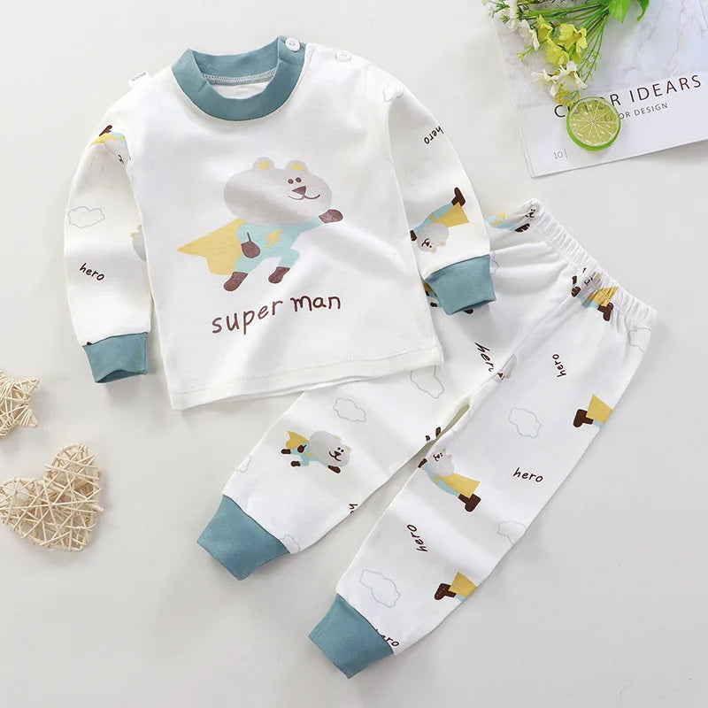 Long-sleeve top and matching trousers kids sleepwear set