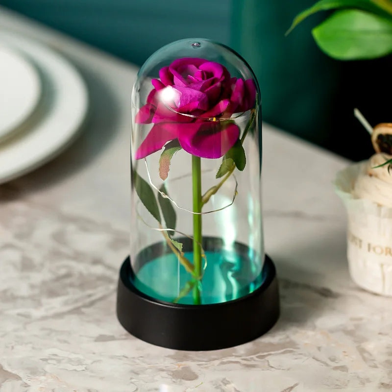 LED Rose Glass Cover Ornament - Romantic Valentine's Day Gift and Wedding Decor