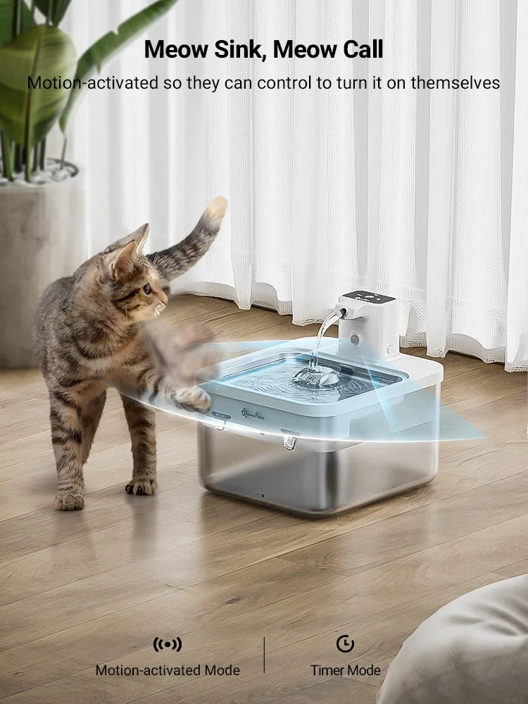 Cat Water Fountain 2.5L Stainless Steel Automatic Sensor Dispenser Cordless 4000mAh Battery Fall 2025 Healthy Hydration