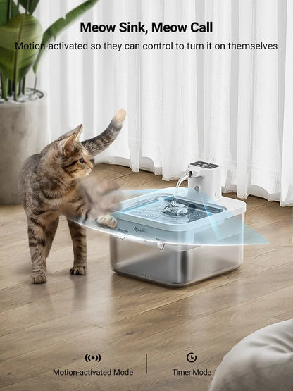 Cat Water Fountain 2.5L Stainless Steel Automatic Sensor Dispenser Cordless 4000mAh Battery Fall 2025 Healthy Hydration